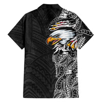 American Samoa Flag Day Family Matching Off Shoulder Maxi Dress and Hawaiian Shirt Tribal Tattoo with Eagle Black