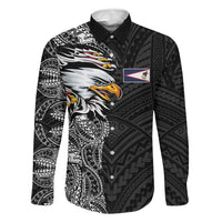American Samoa Flag Day Family Matching Off Shoulder Maxi Dress and Hawaiian Shirt Tribal Tattoo with Eagle Black