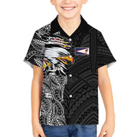 American Samoa Flag Day Family Matching Off Shoulder Maxi Dress and Hawaiian Shirt Tribal Tattoo with Eagle Black