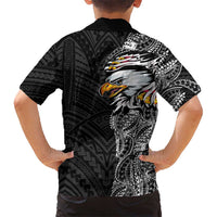 American Samoa Flag Day Family Matching Puletasi and Hawaiian Shirt Tribal Tattoo with Eagle Black