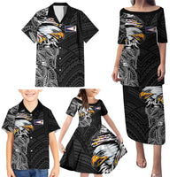 American Samoa Flag Day Family Matching Puletasi and Hawaiian Shirt Tribal Tattoo with Eagle Black