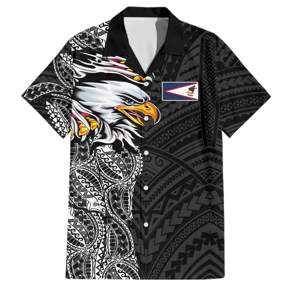 American Samoa Flag Day Family Matching Puletasi and Hawaiian Shirt Tribal Tattoo with Eagle Black