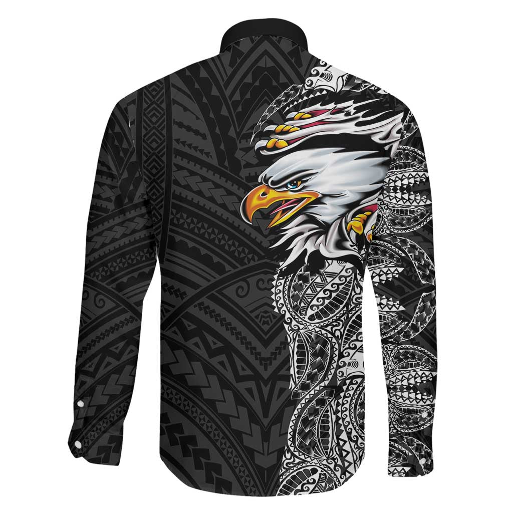 American Samoa Flag Day Family Matching Puletasi and Hawaiian Shirt Tribal Tattoo with Eagle Black