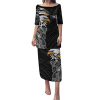 American Samoa Flag Day Family Matching Puletasi and Hawaiian Shirt Tribal Tattoo with Eagle Black