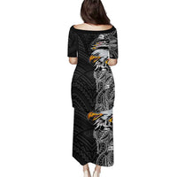 American Samoa Flag Day Family Matching Puletasi and Hawaiian Shirt Tribal Tattoo with Eagle Black