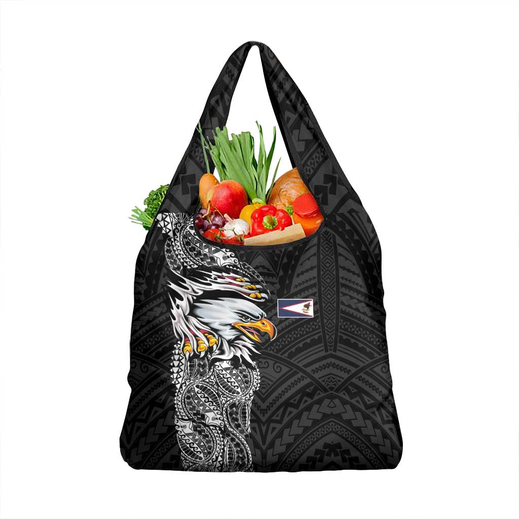 American Samoa Flag Day Grocery Bag Tribal Tattoo with Eagle Black LT03 1-pack One Size Black - Polynesian Pride
