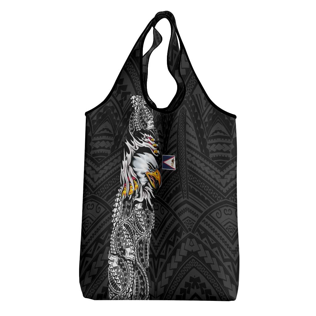 American Samoa Flag Day Grocery Bag Tribal Tattoo with Eagle Black LT03 - Polynesian Pride