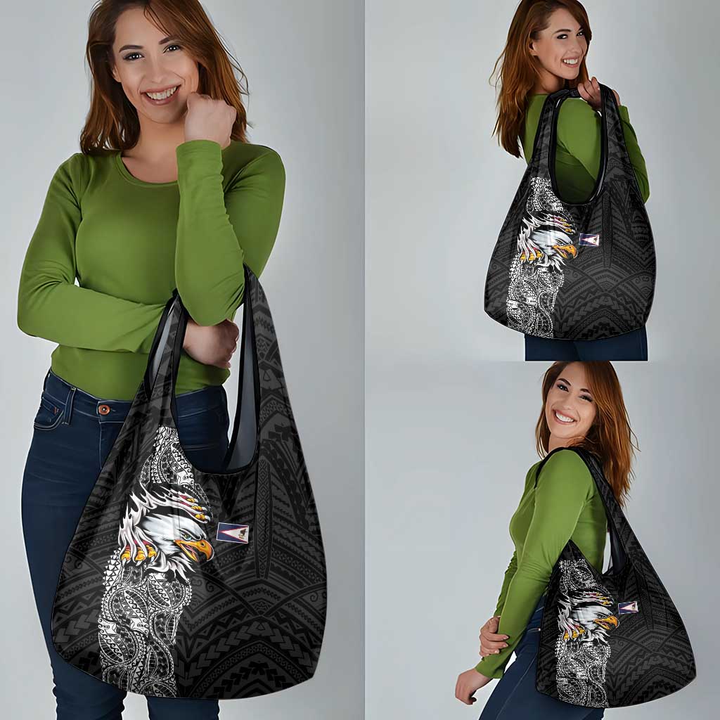 American Samoa Flag Day Grocery Bag Tribal Tattoo with Eagle Black LT03 - Polynesian Pride