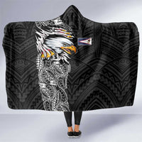 American Samoa Flag Day Hooded Blanket Tribal Tattoo with Eagle Black