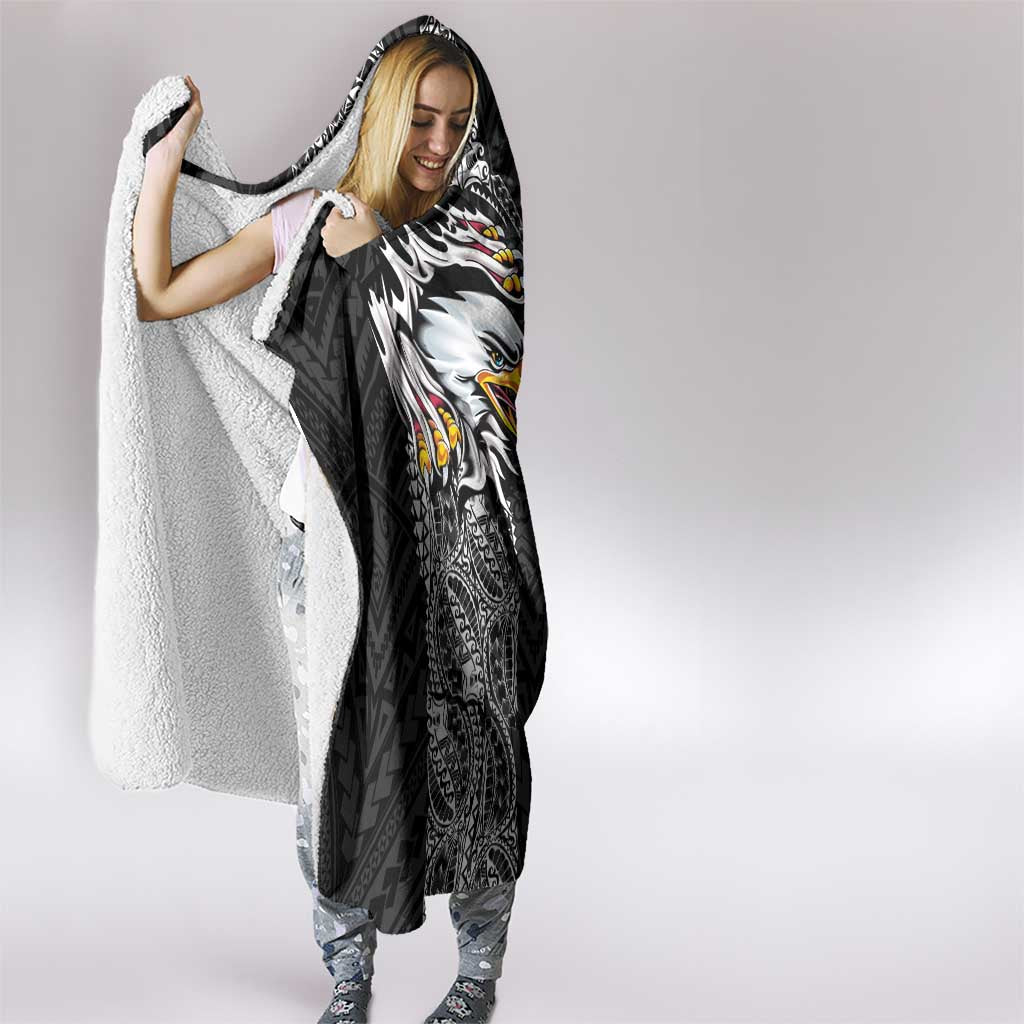 American Samoa Flag Day Hooded Blanket Tribal Tattoo with Eagle Black