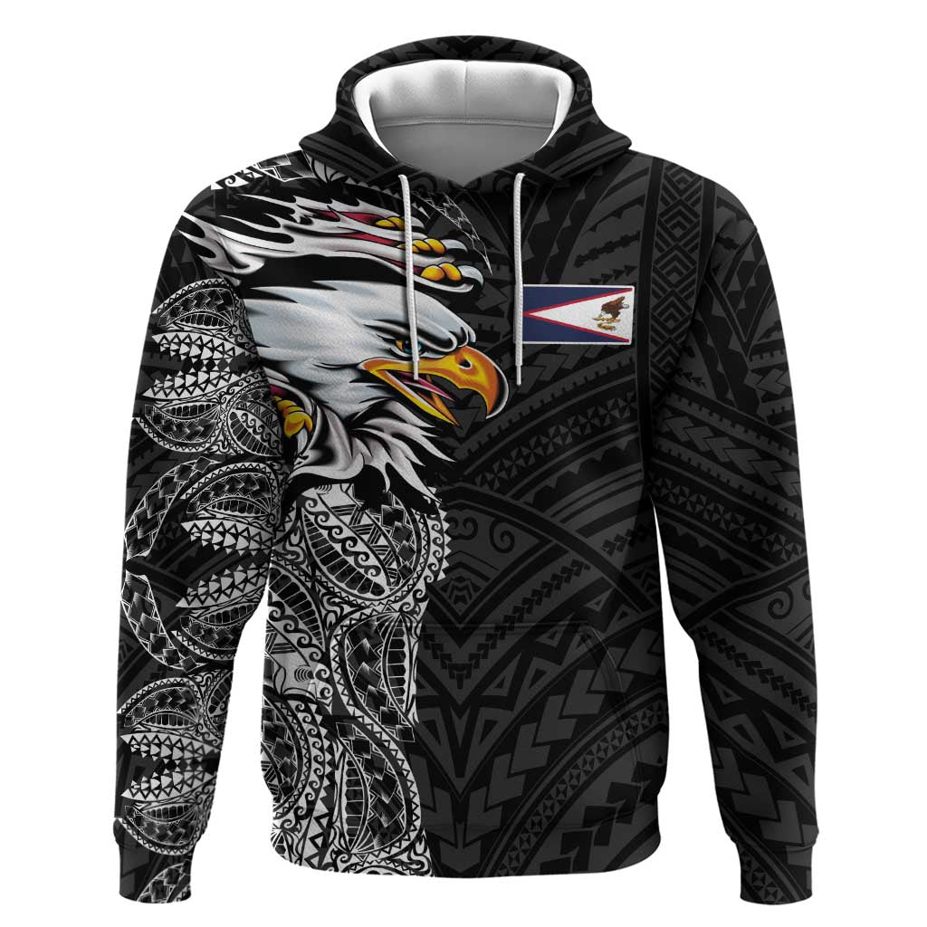 American Samoa Flag Day Hoodie Tribal Tattoo with Eagle Black