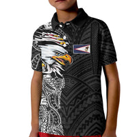 American Samoa Flag Day Kid Polo Shirt Tribal Tattoo with Eagle Black