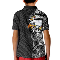 American Samoa Flag Day Kid Polo Shirt Tribal Tattoo with Eagle Black