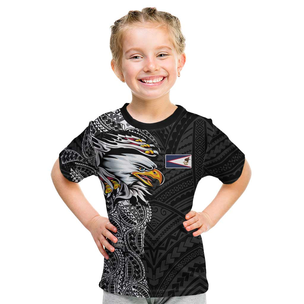 American Samoa Flag Day Kid T Shirt Tribal Tattoo with Eagle Black LT03 Black - Polynesian Pride