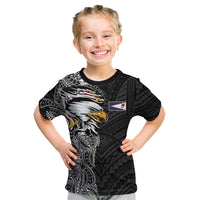 American Samoa Flag Day Kid T Shirt Tribal Tattoo with Eagle Black LT03 Black - Polynesian Pride