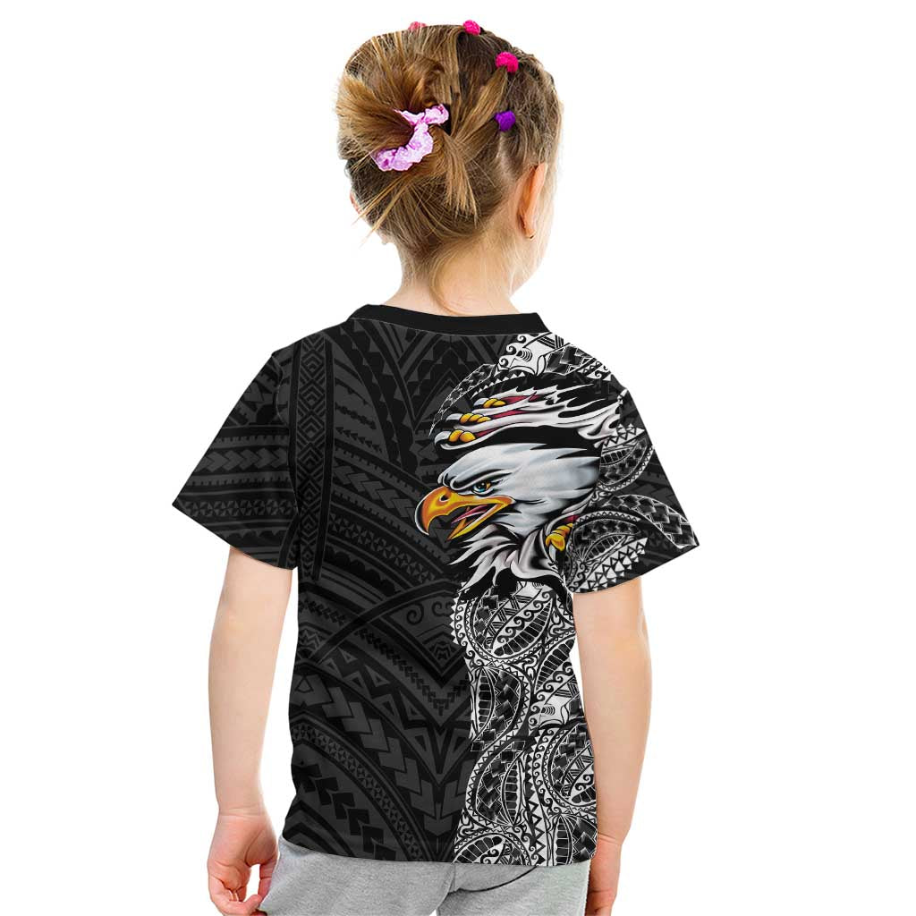 American Samoa Flag Day Kid T Shirt Tribal Tattoo with Eagle Black LT03 - Polynesian Pride