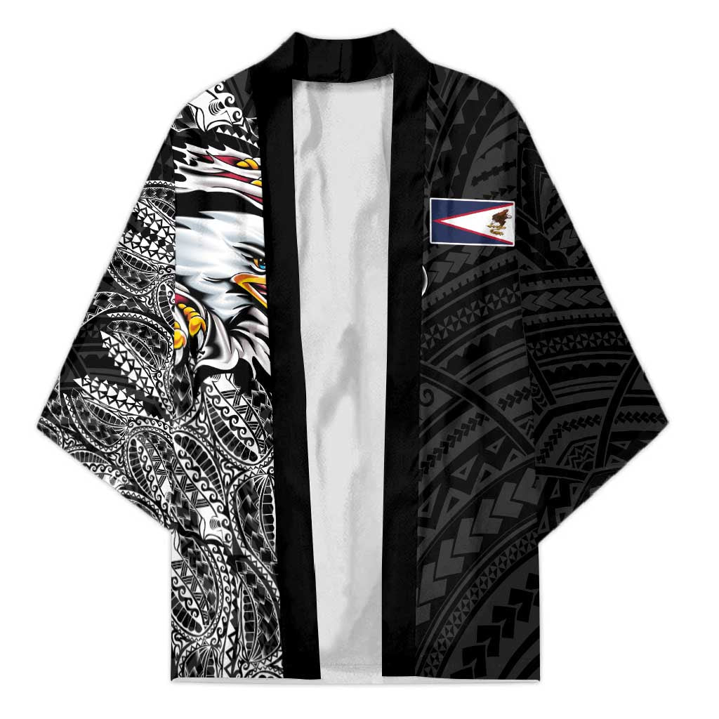 American Samoa Flag Day Kimono Tribal Tattoo with Eagle Black LT03 Unisex Black - Polynesian Pride