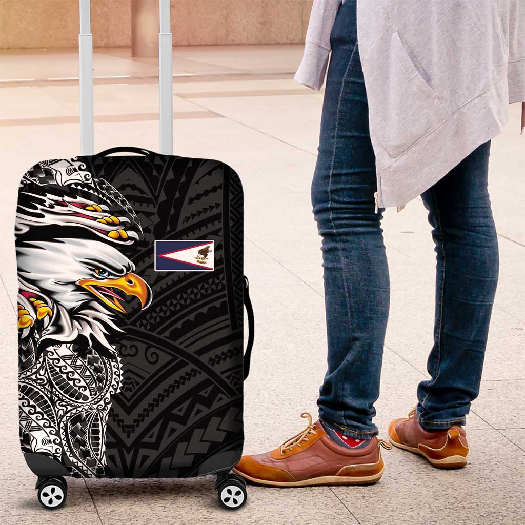 American Samoa Flag Day Luggage Cover Tribal Tattoo with Eagle Black