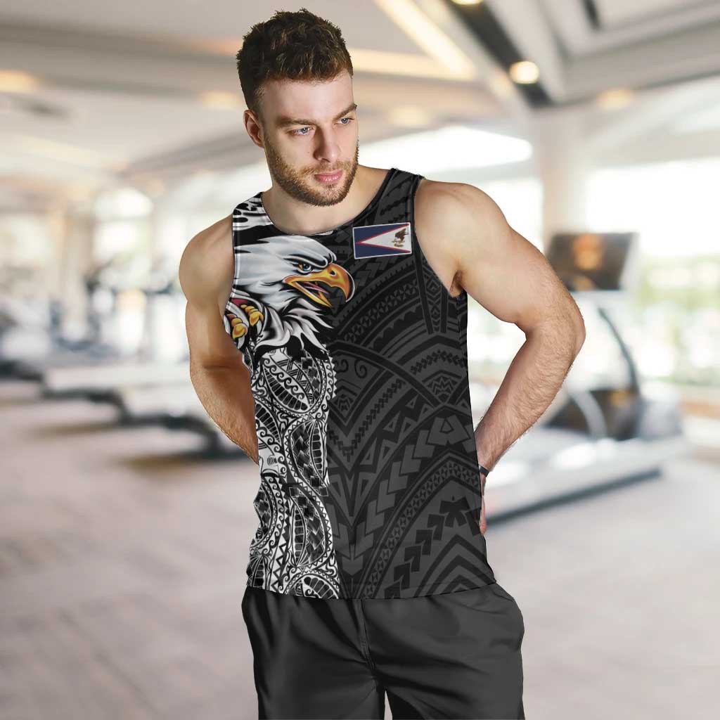 American Samoa Flag Day Men Tank Top Tribal Tattoo with Eagle Black