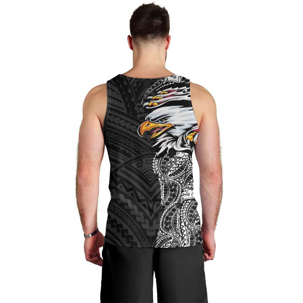 American Samoa Flag Day Men Tank Top Tribal Tattoo with Eagle Black