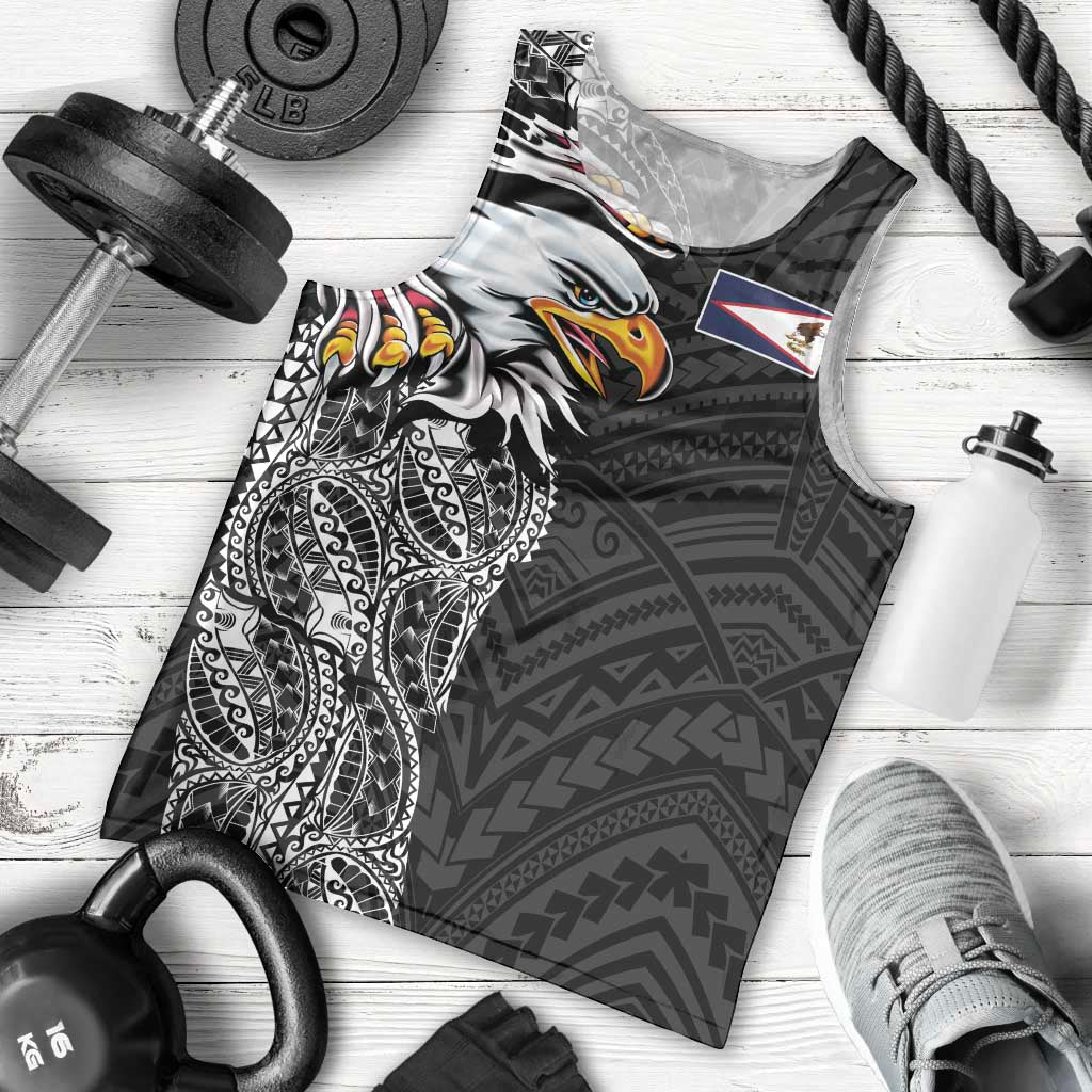 American Samoa Flag Day Men Tank Top Tribal Tattoo with Eagle Black