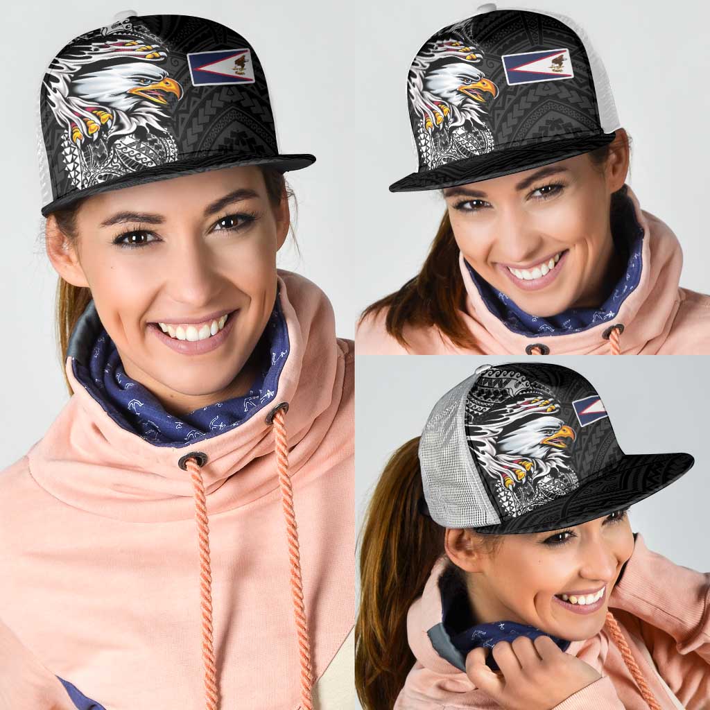 American Samoa Flag Day Mesh Trucker Cap Tribal Tattoo with Eagle Black LT03 - Polynesian Pride