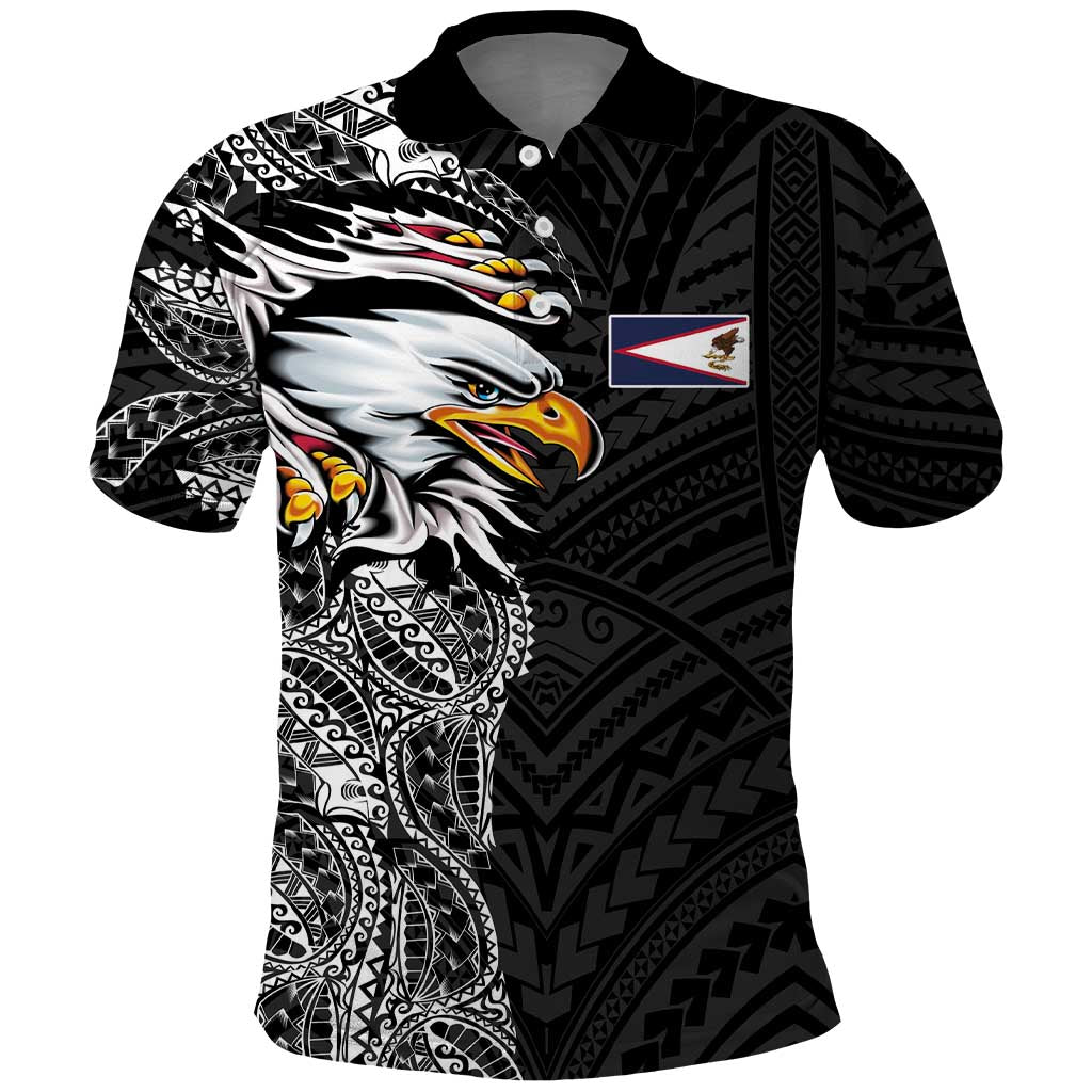 American Samoa Flag Day Polo Shirt Tribal Tattoo with Eagle Black