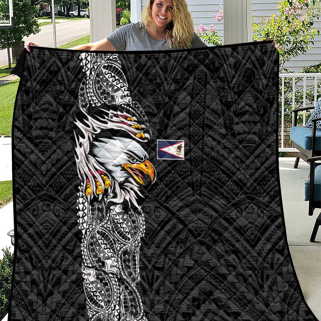 American Samoa Flag Day Quilt Tribal Tattoo with Eagle Black LT03 Black - Polynesian Pride