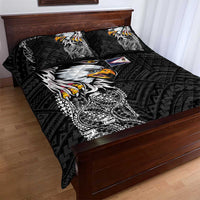 American Samoa Flag Day Quilt Bed Set Tribal Tattoo with Eagle Black