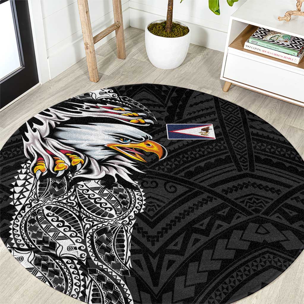 American Samoa Flag Day Round Carpet Tribal Tattoo with Eagle Black LT03 Black - Polynesian Pride