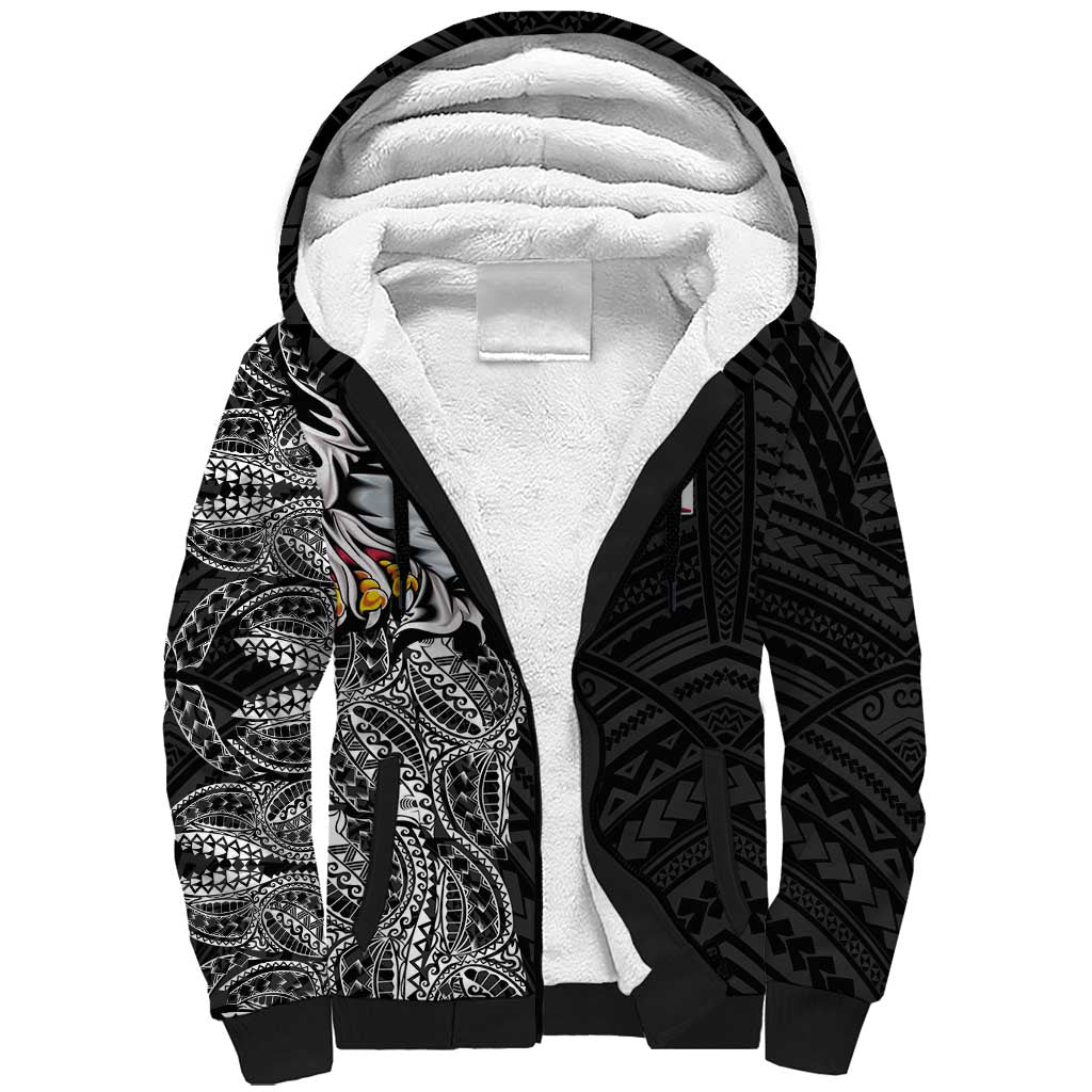 American Samoa Flag Day Sherpa Hoodie Tribal Tattoo with Eagle Black LT03 Unisex Black - Polynesian Pride
