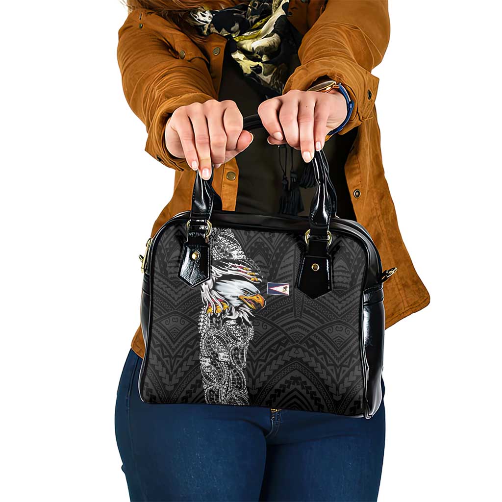 American Samoa Flag Day Shoulder Handbag Tribal Tattoo with Eagle Black LT03 One Size Black - Polynesian Pride