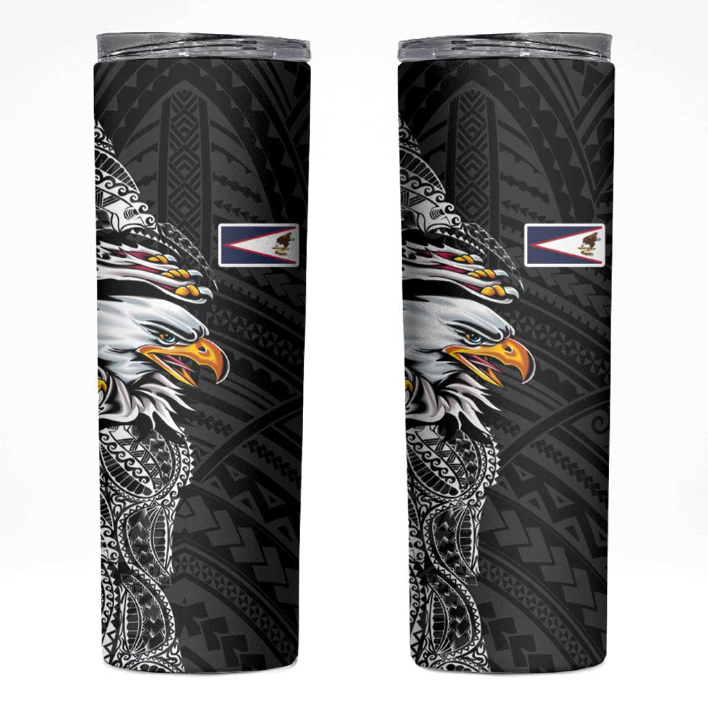 American Samoa Flag Day Skinny Tumbler Tribal Tattoo with Eagle Black LT03 Black - Polynesian Pride