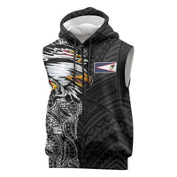 American Samoa Flag Day Sleeveless Zip Hoodie Tribal Tattoo with Eagle Black