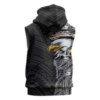 American Samoa Flag Day Sleeveless Zip Hoodie Tribal Tattoo with Eagle Black
