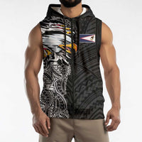 American Samoa Flag Day Sleeveless Zip Hoodie Tribal Tattoo with Eagle Black