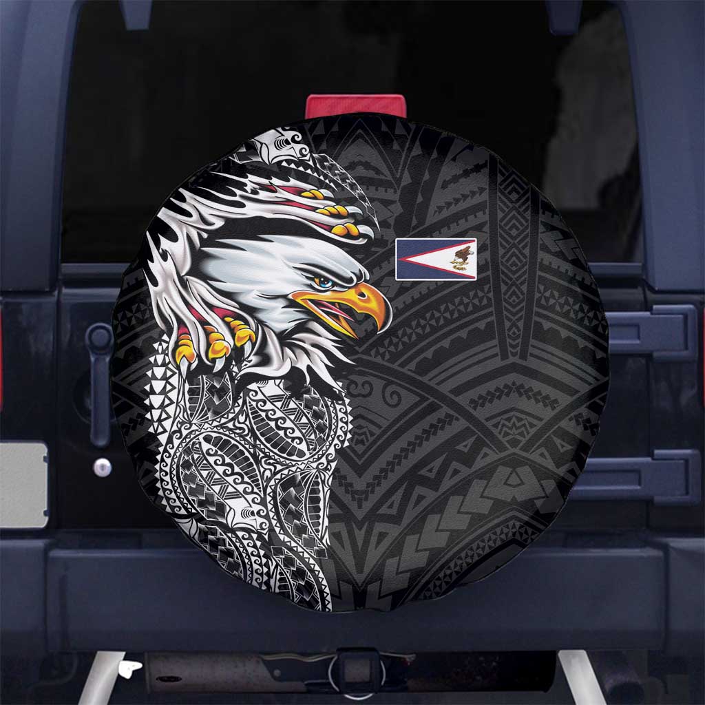 American Samoa Flag Day Spare Tire Cover Tribal Tattoo with Eagle Black LT03 No hole Black - Polynesian Pride