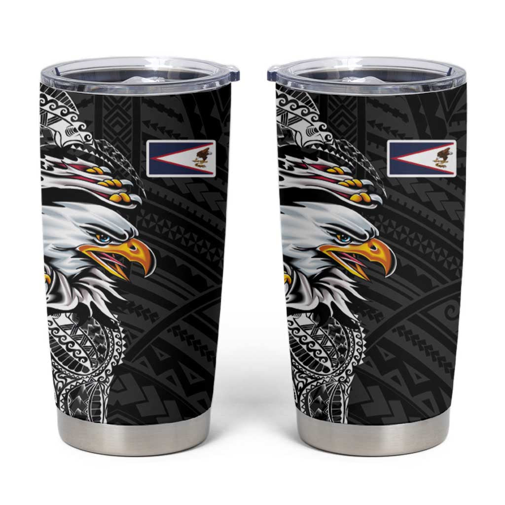 American Samoa Flag Day Tumbler Cup Tribal Tattoo with Eagle Black LT03 Black - Polynesian Pride