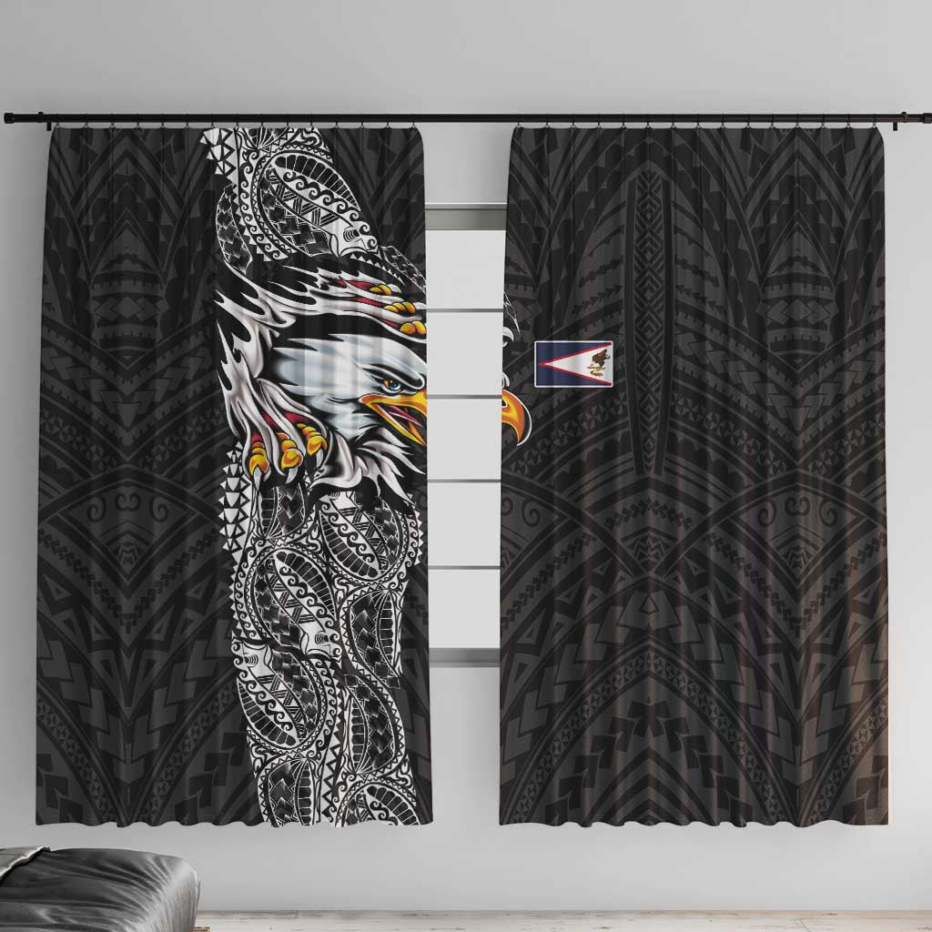 American Samoa Flag Day Window Curtain Tribal Tattoo with Eagle Black
