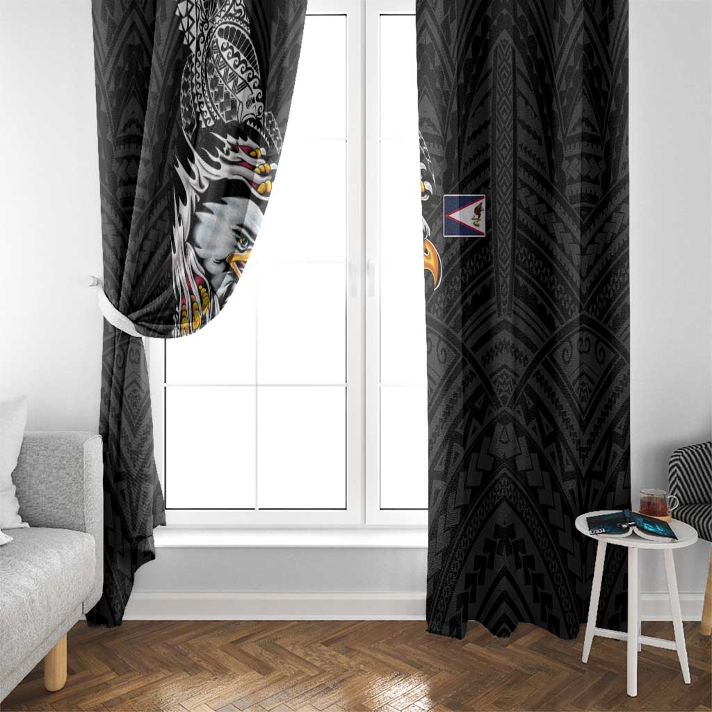 American Samoa Flag Day Window Curtain Tribal Tattoo with Eagle Black