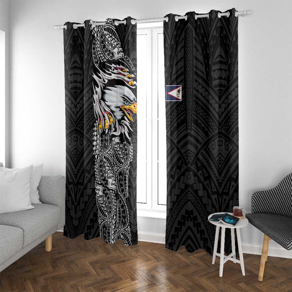 American Samoa Flag Day Window Curtain Tribal Tattoo with Eagle Black