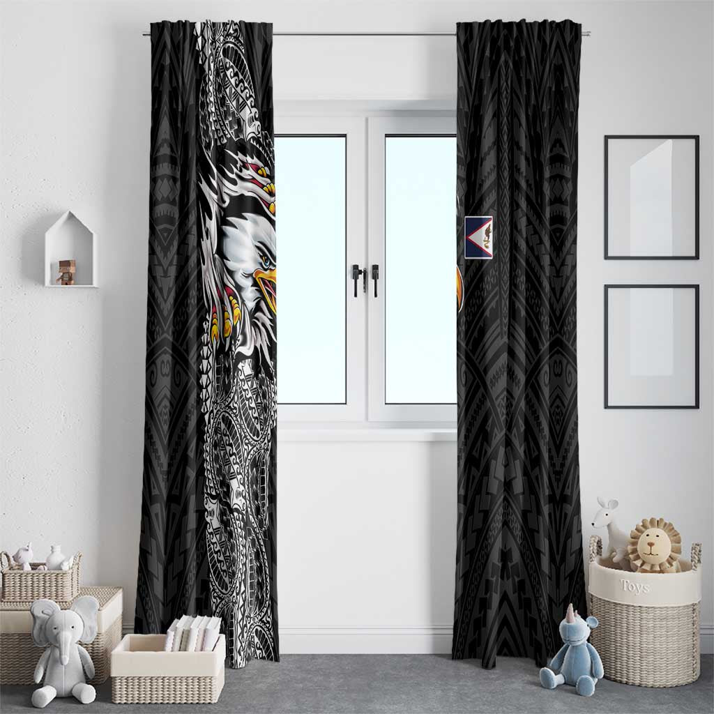 American Samoa Flag Day Window Curtain Tribal Tattoo with Eagle Black