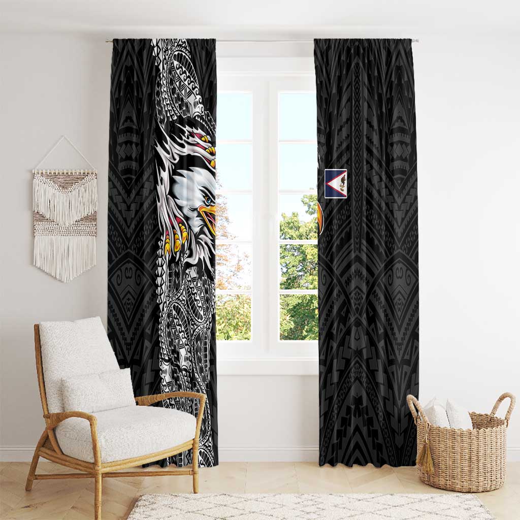 American Samoa Flag Day Window Curtain Tribal Tattoo with Eagle Black