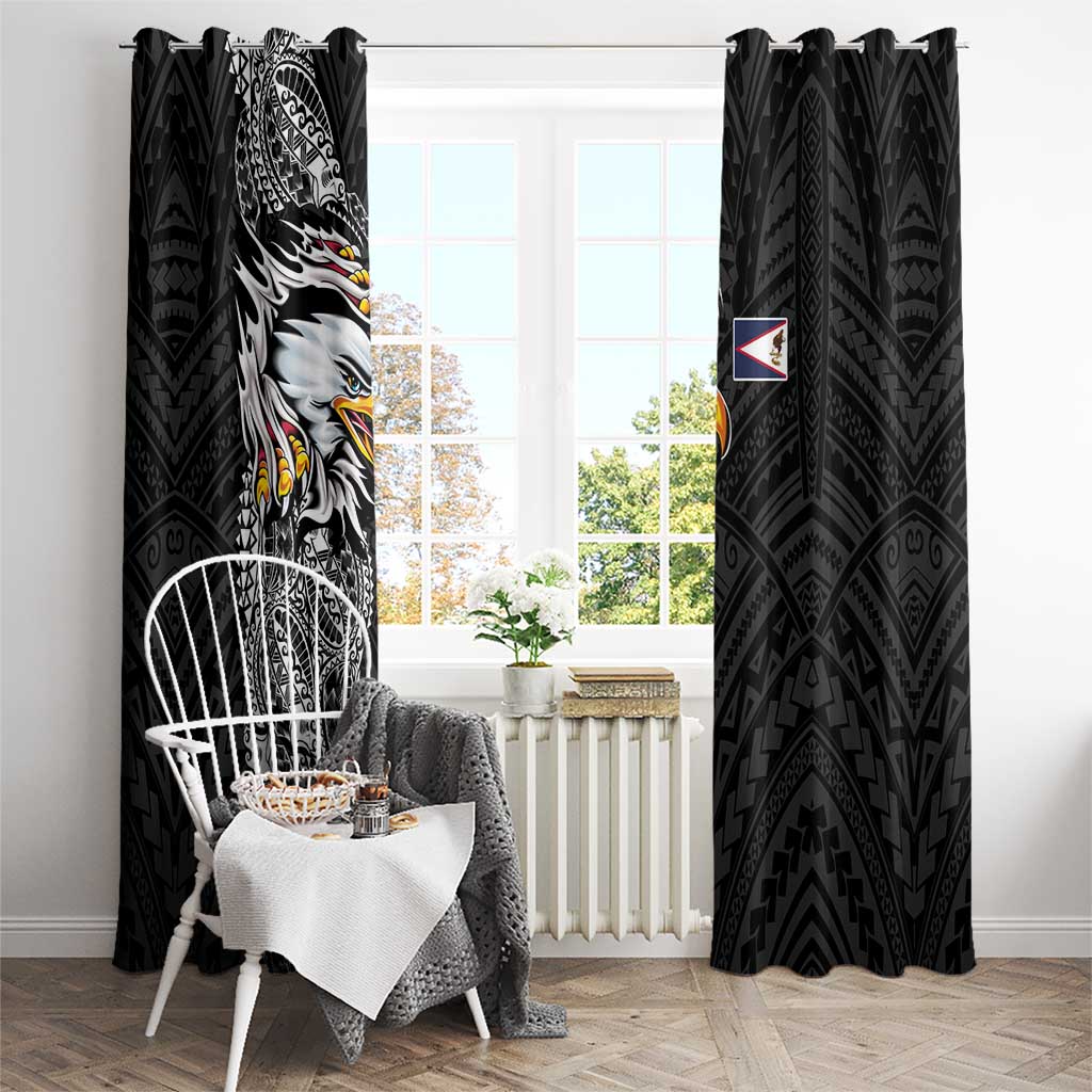 American Samoa Flag Day Window Curtain Tribal Tattoo with Eagle Black