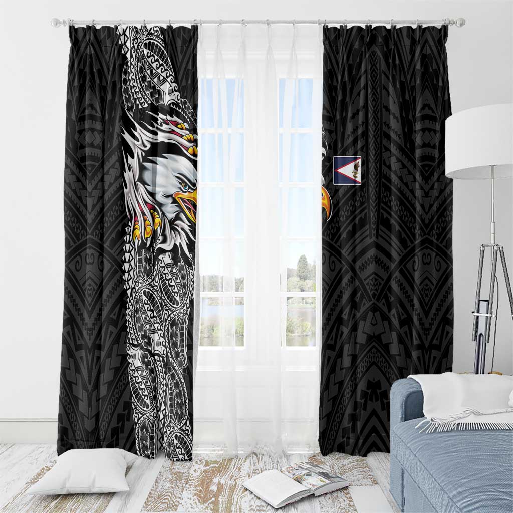 American Samoa Flag Day Window Curtain Tribal Tattoo with Eagle Black