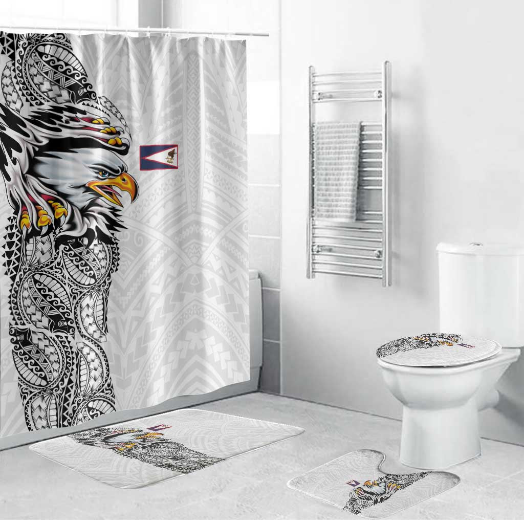 American Samoa Flag Day Bathroom Set Tribal Tattoo with Eagle White