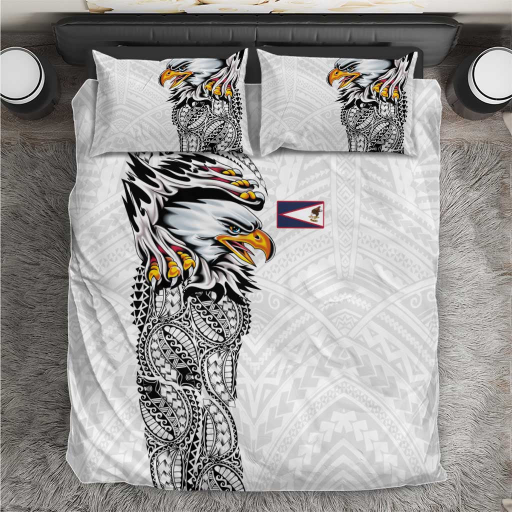 American Samoa Flag Day Bedding Set Tribal Tattoo with Eagle White