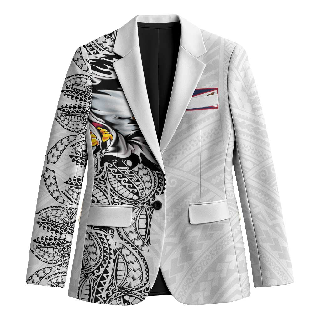 American Samoa Flag Day Blazer Tribal Tattoo with Eagle White LT03 Unisex White - Polynesian Pride