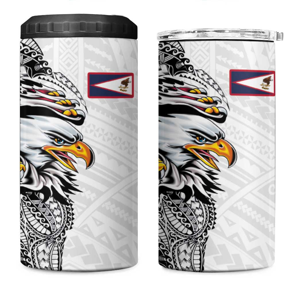 American Samoa Flag Day 4 in 1 Can Cooler Tumbler Tribal Tattoo with Eagle White LT03 One Size: 16 oz White - Polynesian Pride