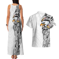 American Samoa Flag Day Couples Matching Tank Maxi Dress and Hawaiian Shirt Tribal Tattoo with Eagle White